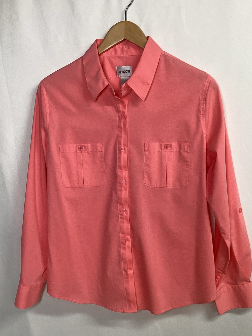 CHICO’S Pinkish Button Up Blouse Long Sleeve Size 2